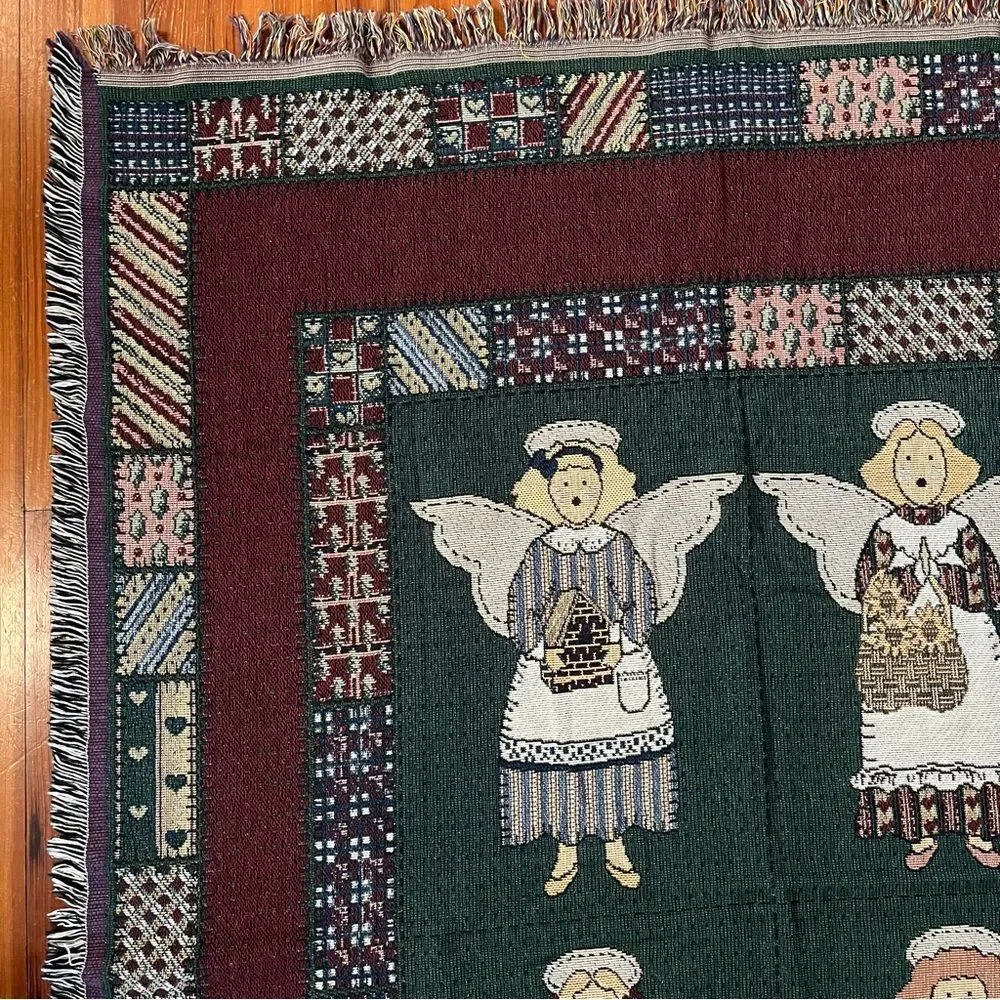 NWT Vintage Masterweave Inc Angel Quilt Tapestry Afghan Throw Blanket 55 X 73 In